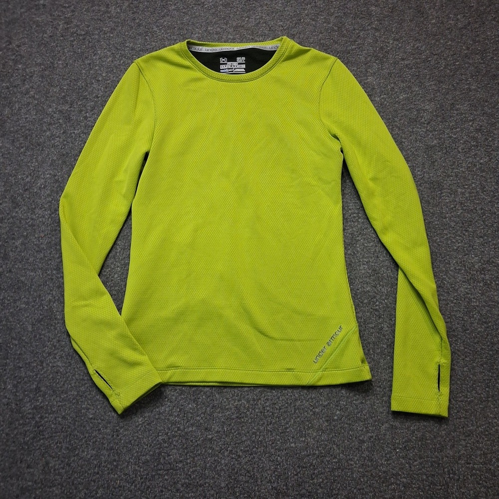 Under Armour ColdGear Fitted Long Sleeve Thumbhole Top Lime Green Small 1232387